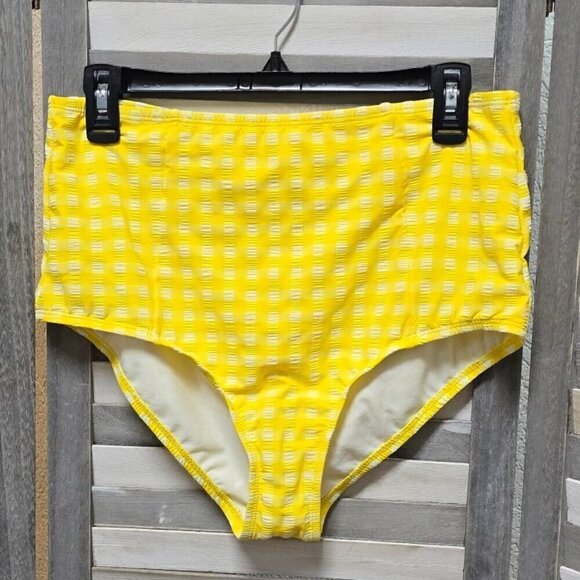 Textured Gingham High Waist Full Coverage Bikini Bottom | Kona Sol | L (12/14) - Picture 1 of 8